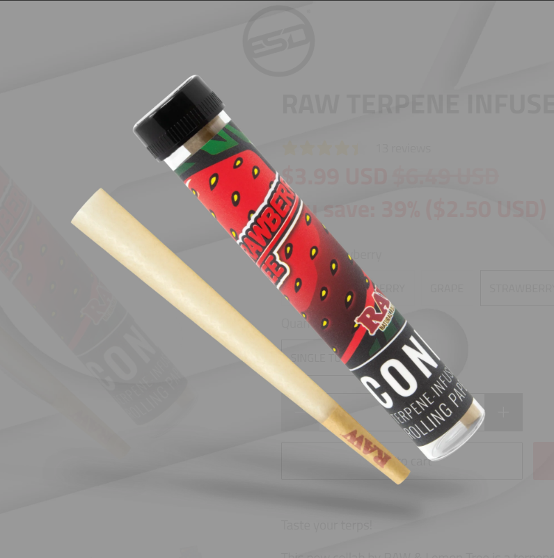 Photograph of product: RAW Strawberry Tree Single Terpene Infused Cone