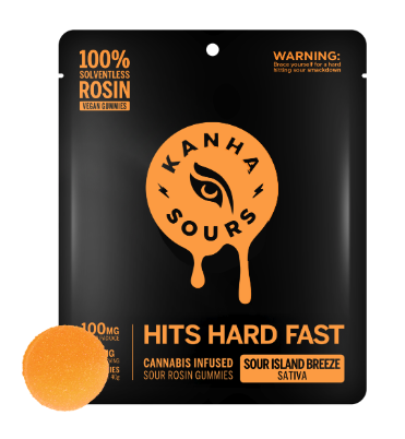 Photograph of product: KANHA SOUR ISLAND BREEZE LIVE ROSIN 10PK GUMMIES 100MG