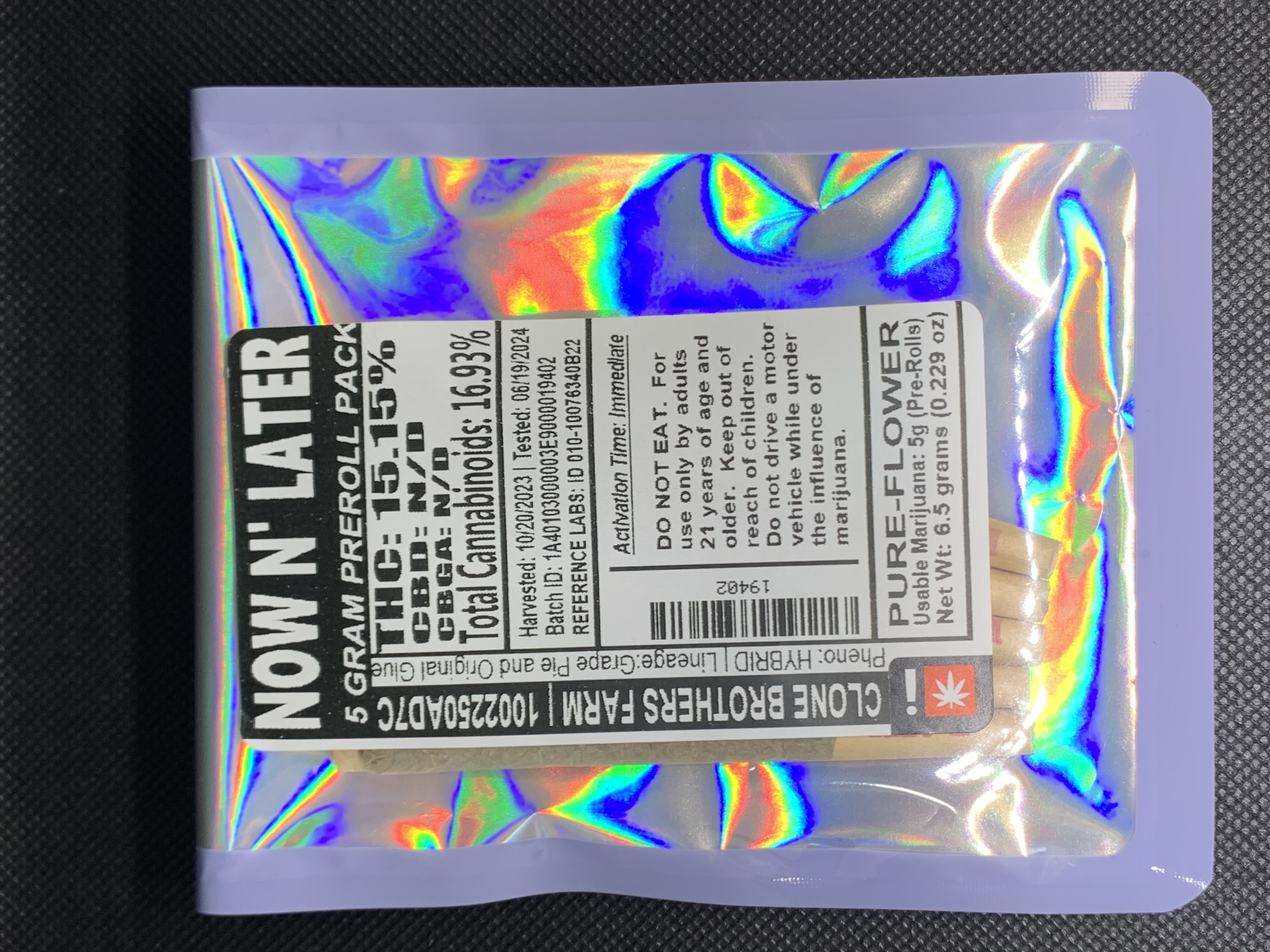 Photograph of product: CB - Pre Roll 5 Pack - Now N' Later (H)