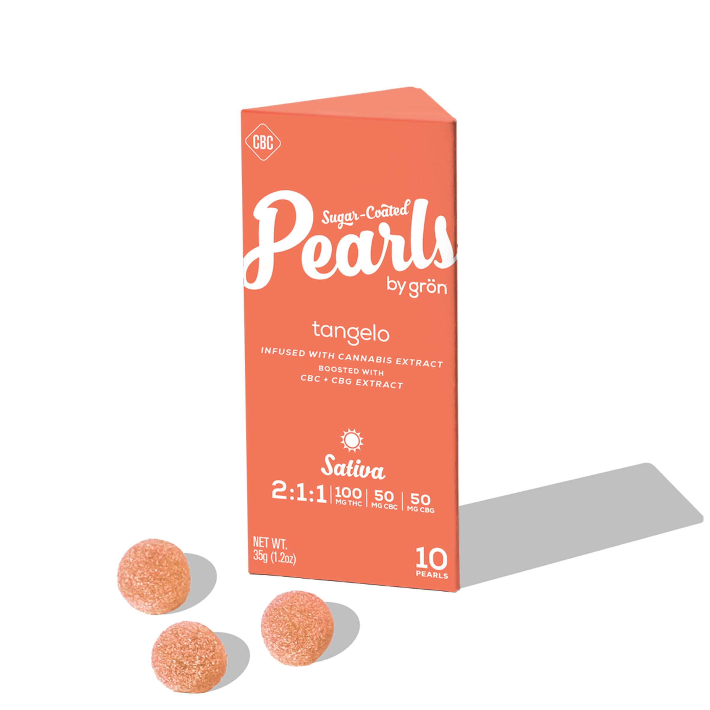 Photograph of product: Pearls | Edible | Tangelo Pearls | 2:1:1 TH-oui/CBC/CBG | 100mg