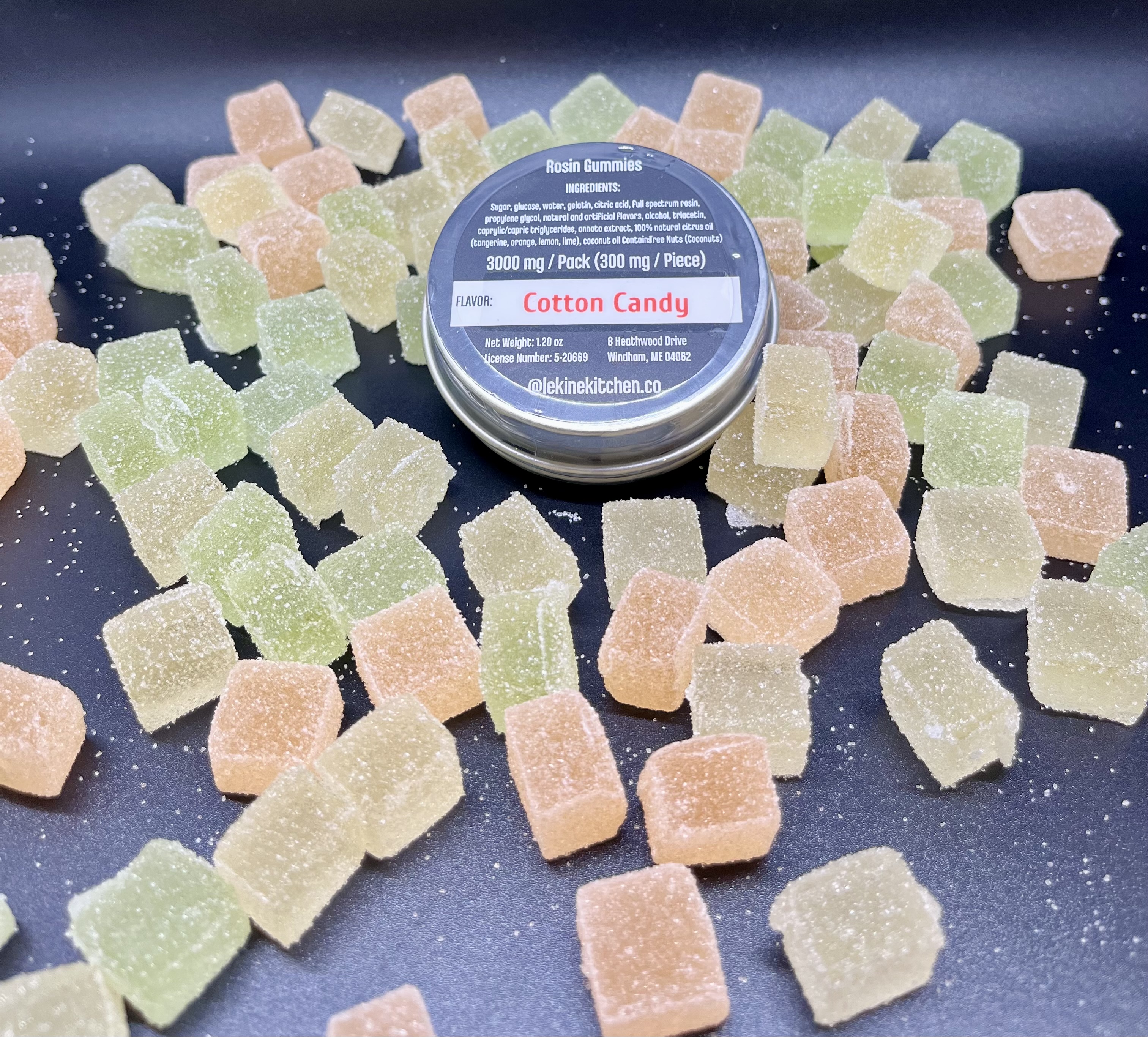 Photograph of product: Undertow x Le Kine Kitchen: Cotton Candy 300mg/3000mg au chocolat Rosin Gummies