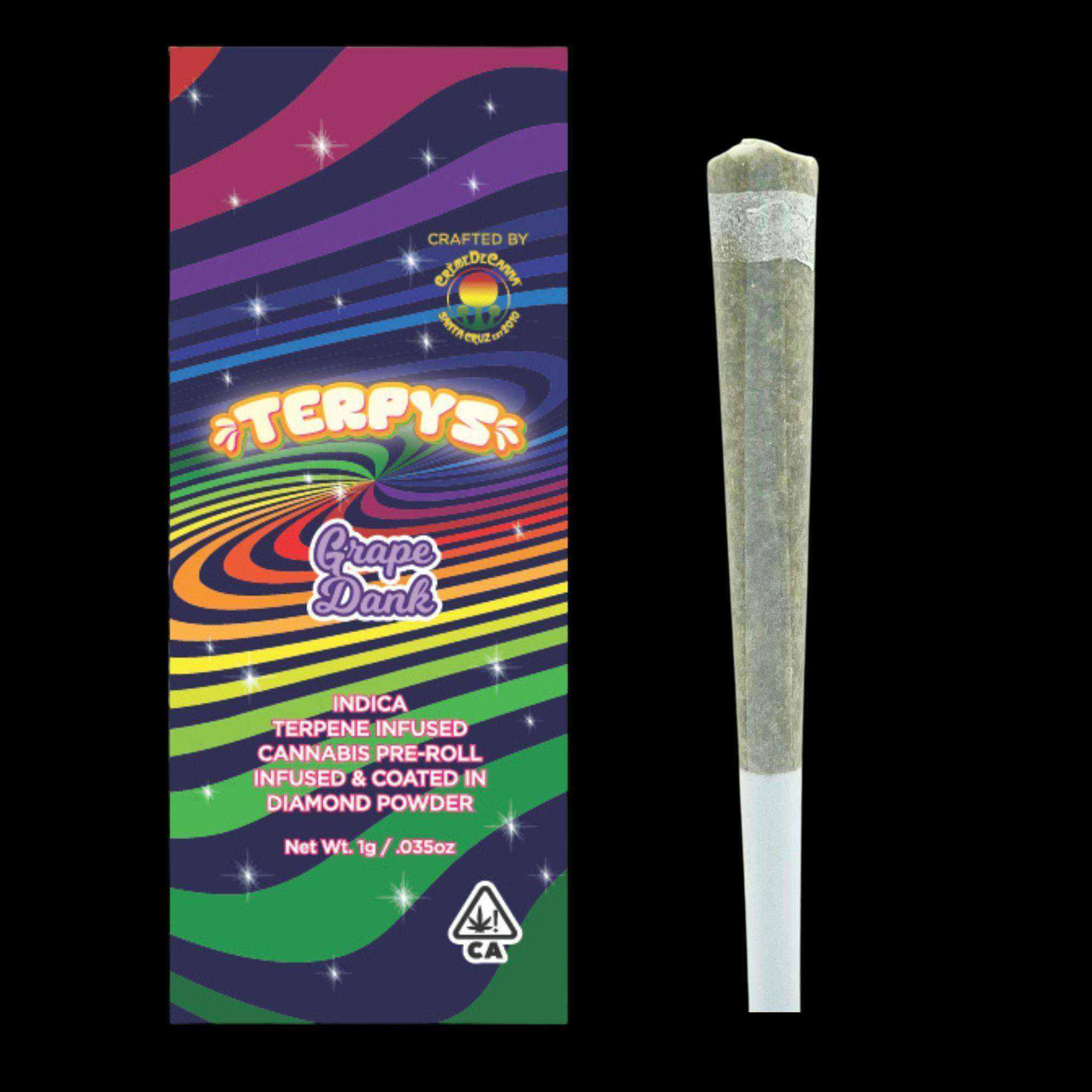 Photograph of product: Creme De Canna | Grape Dank | Terpys Diamond Infused Pre Roll | 1g 