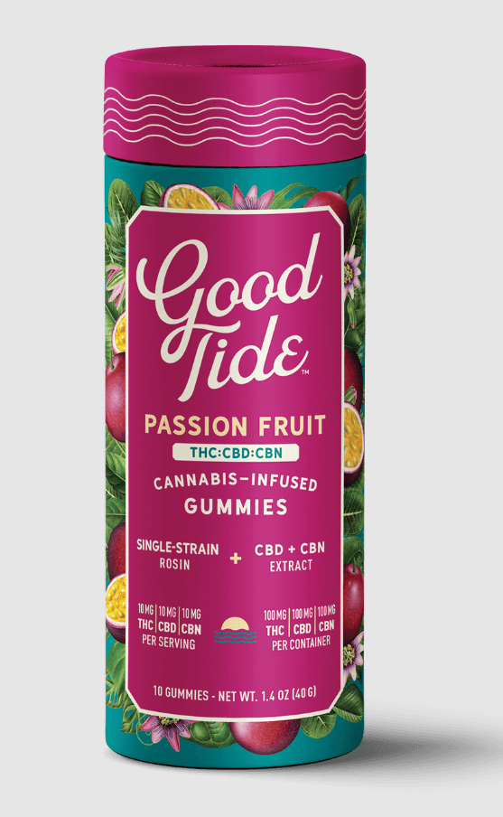 Photograph of product: GOOD TIDE 100MG ROSIN GUMMIES THC:CBD:CBN - PASSION FRUIT