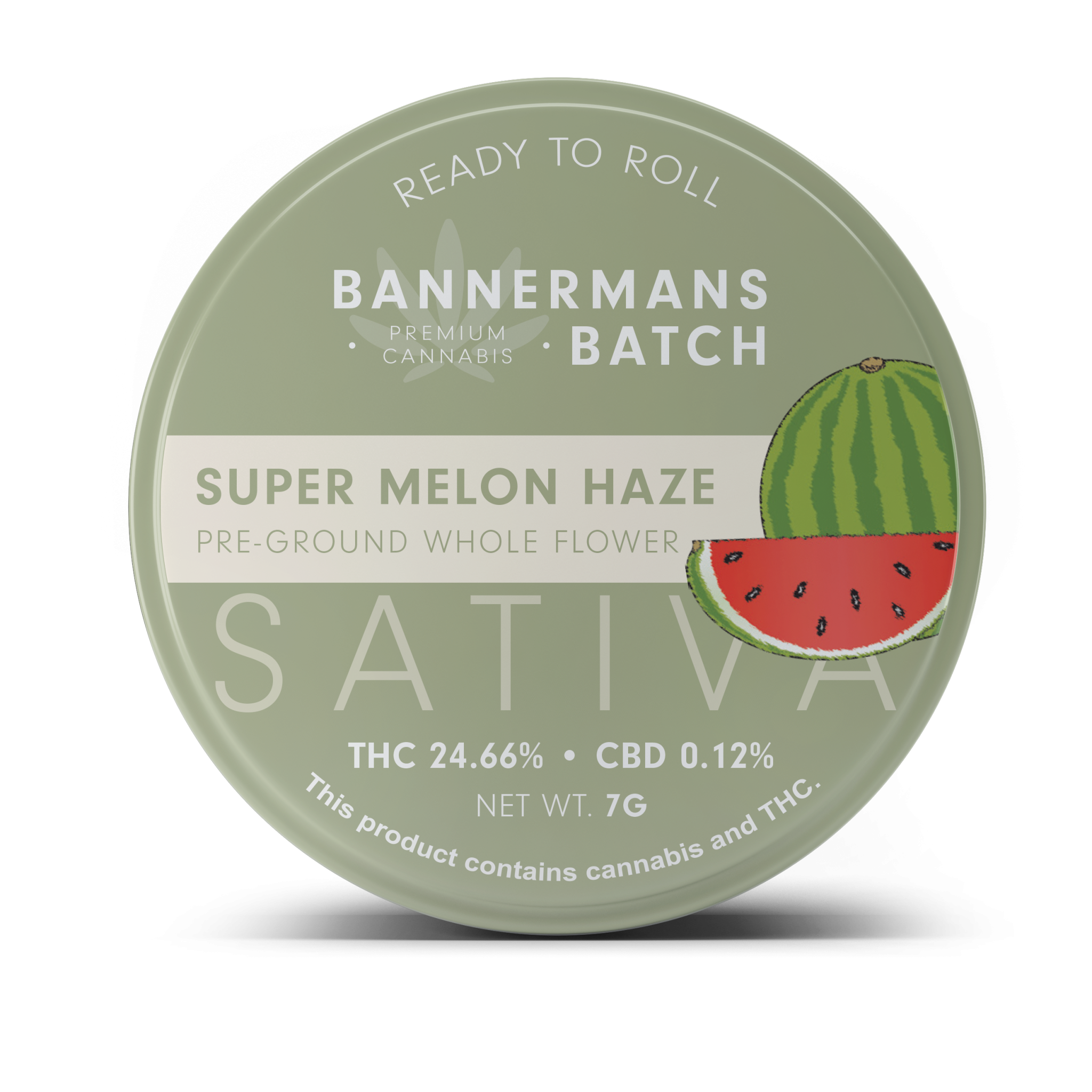 Photograph of product: Bannermans Batch | Pre Ground Flower | Super Melon Haze | 7g