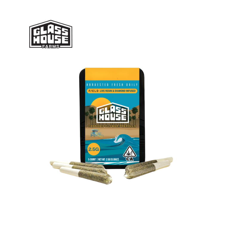 Photograph of product: SUNBURNT 2.5G LIVE RESIN & DIAMOND INFUSED 5 PACK PREROLLS