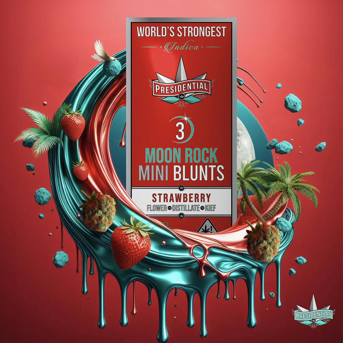 Photograph of product: Strawberry Pee Wee Moon Rock Blunts (3pk)
