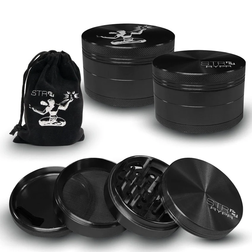 Photograph of product: STR8 RYPR Aluminum Grinder - 4 piece - Black