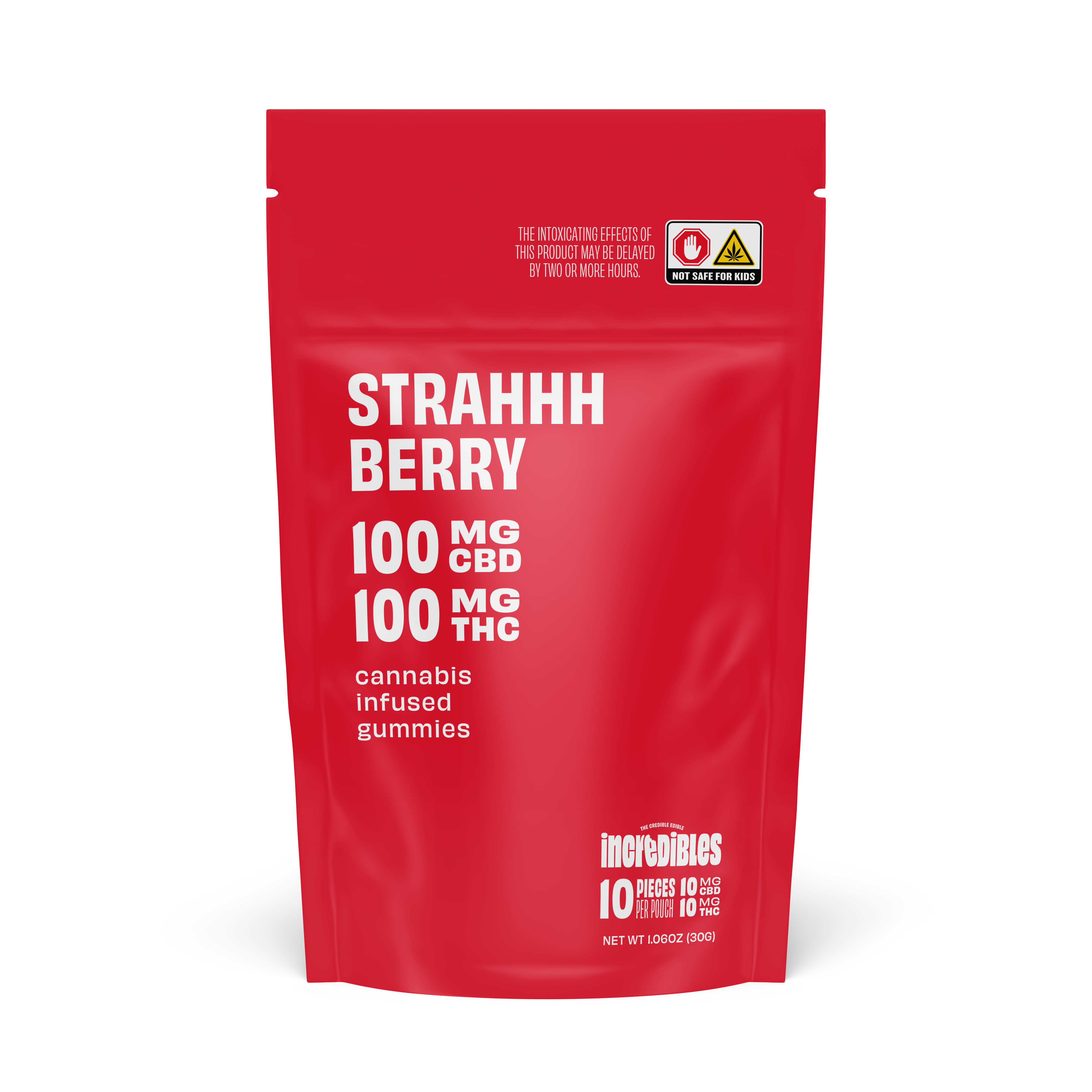 Photograph of product: Incredibles Gummies 10pk/100mg- Strahhhberry 1:1 (TH-oui:CBD)