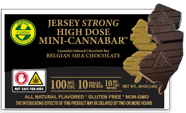 Photograph of product: Jersey Canna - Jersey Strong High Dose - Mini Chocolate Bar - 1-Piece (100mg)