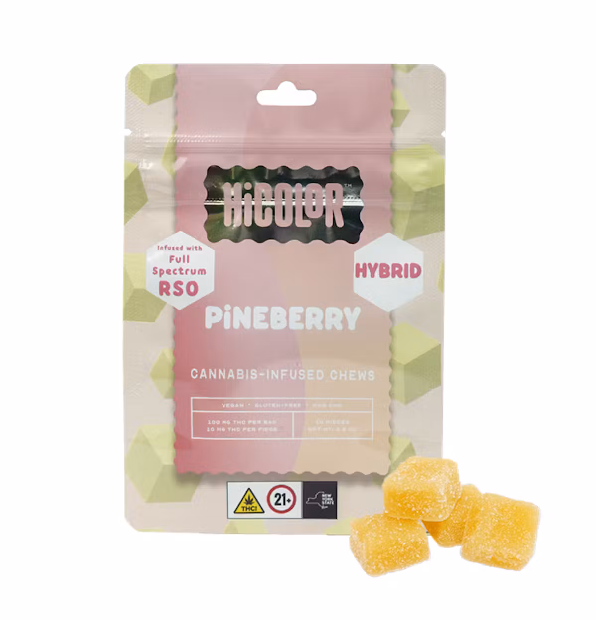 Photograph of product: HiColor - Pineberry- 100mg Full Spectrum RSO Gummies