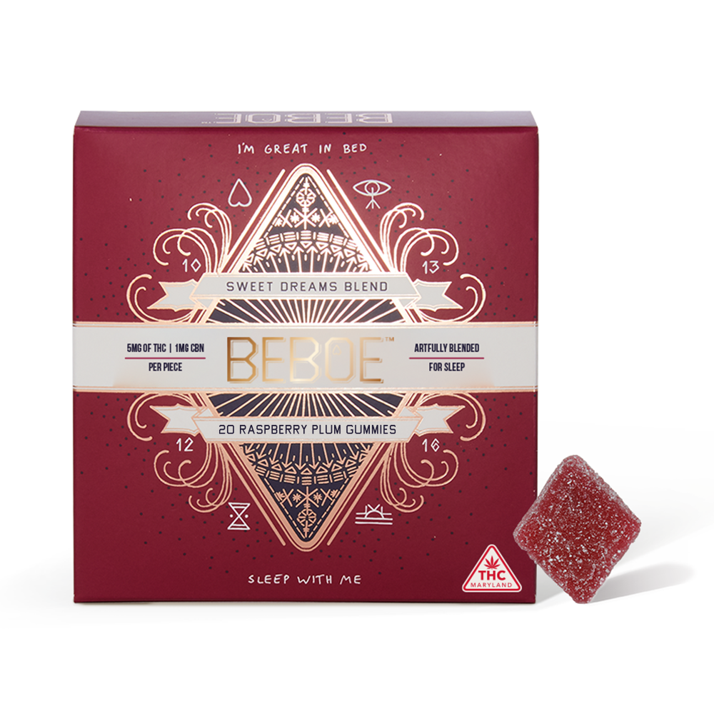 Photograph of product: Sweet Dreams Raspberry Plum 5:1 (TH-oui:CBN) Gummies - 100mg