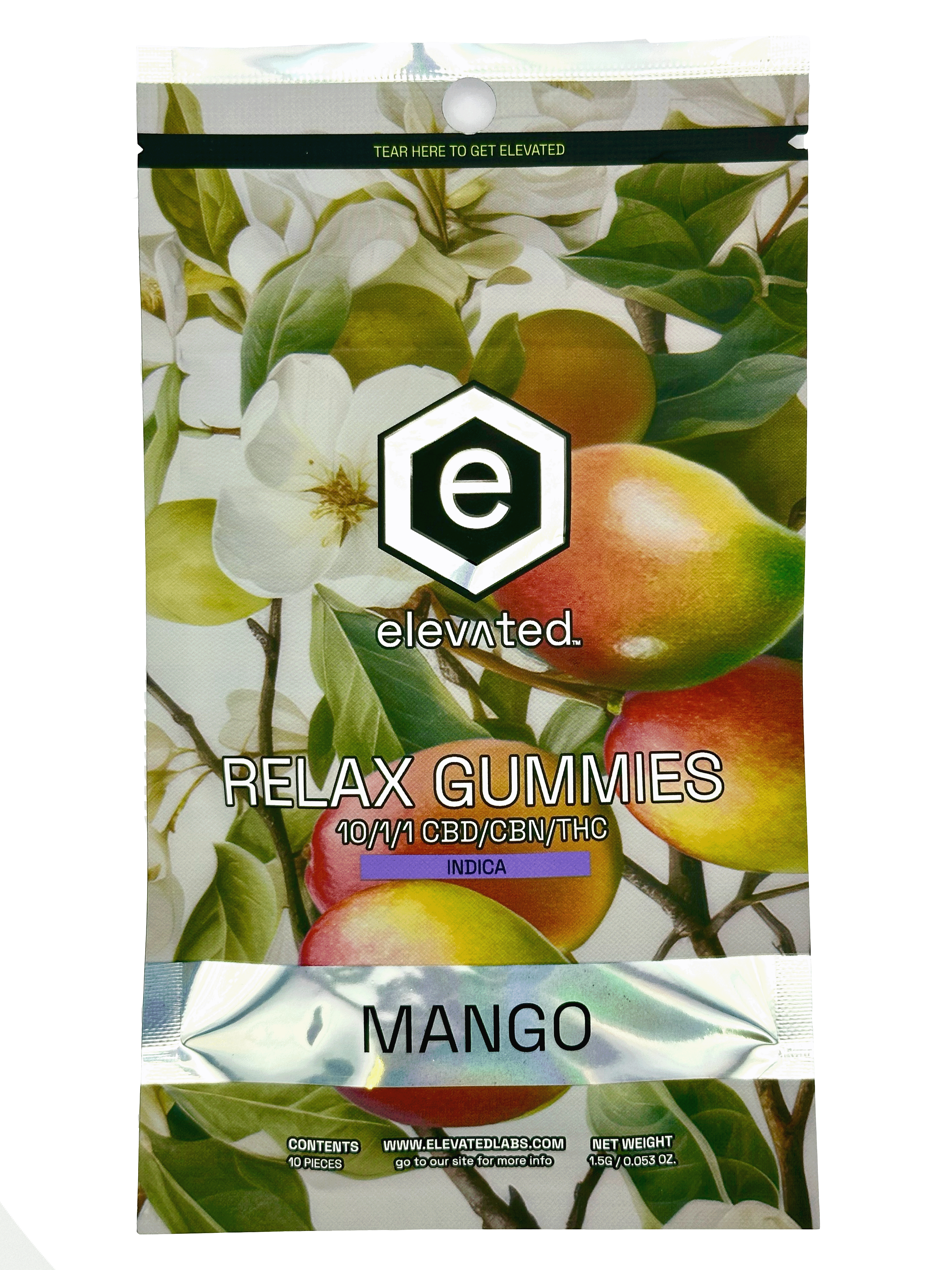 Photograph of product: Elevated - Gummies - Rare - 10mg - Mango Relax (I) - 10:1:1 CBD:TH-oui:CBN