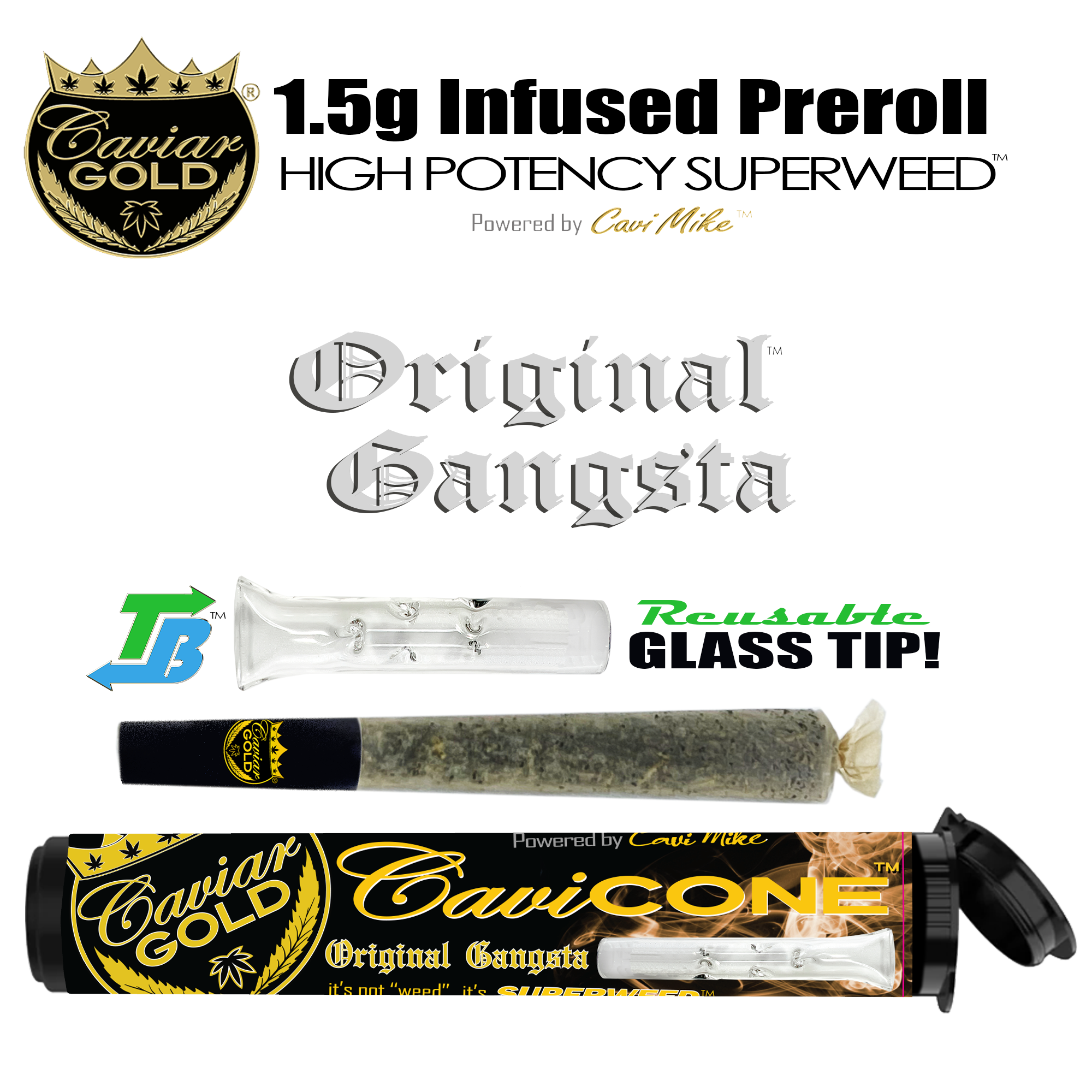 Photograph of product: Caviar Gold | Cavi Cone | Original Gangsta | 1.5g Infused Preroll
