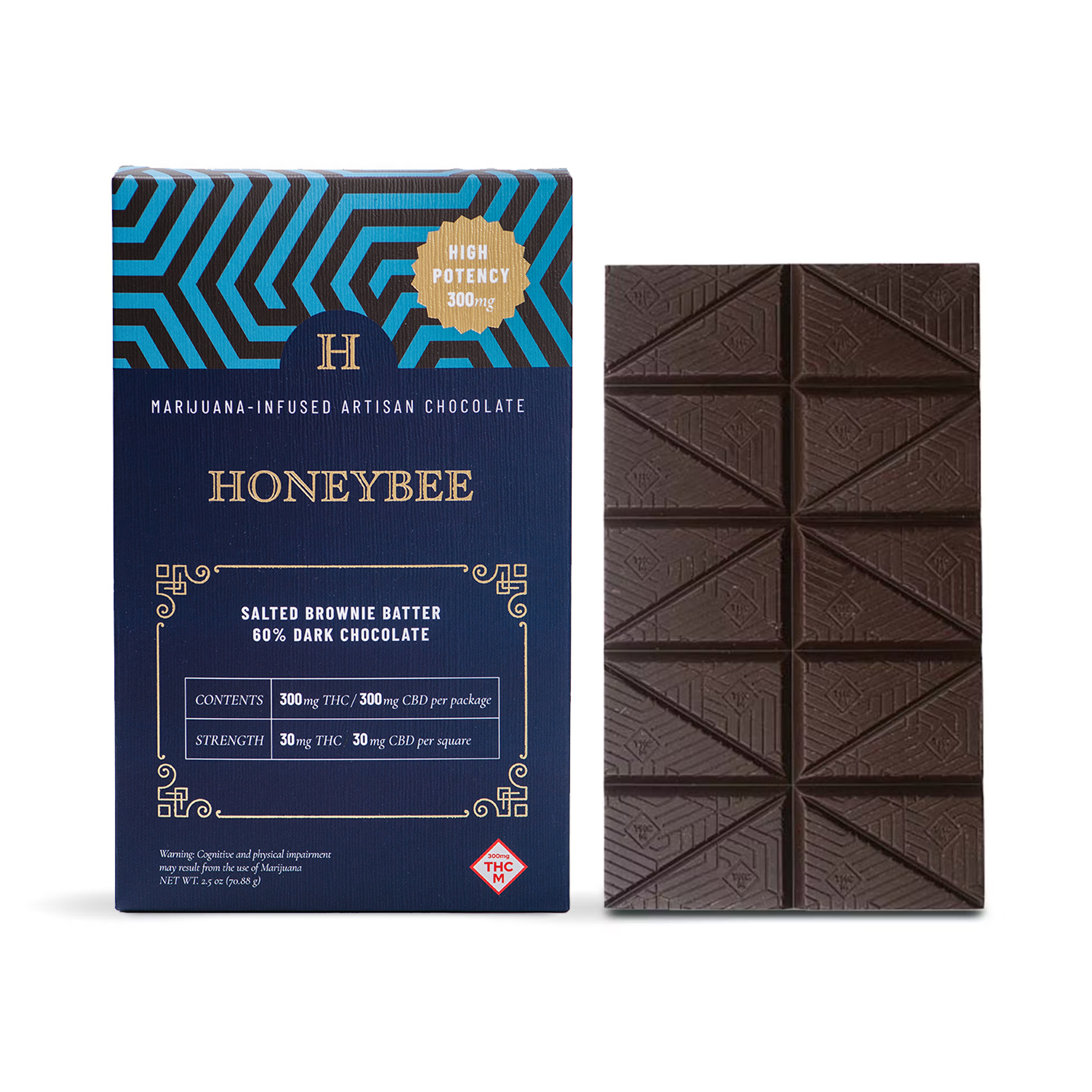 Photograph of product: Honeybee | Dark Chocolate Bar | Salted Brownie Batter 1:1 High Dose