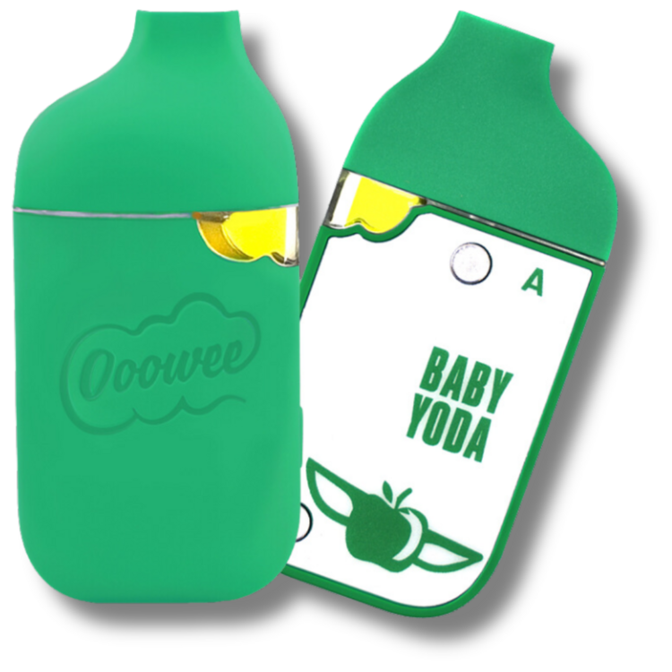 Photograph of Product: A SIDE - Baby Yoda (APPLE) Flavored Distillate Disposable Vape (Ooowee Mini)