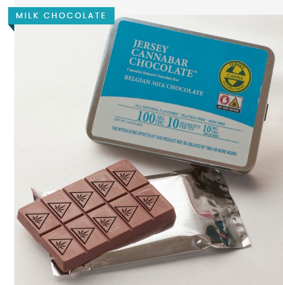 Photograph of product: Milk Chocolate Jersey Cannabar | Chocolate | 10 x 10mg