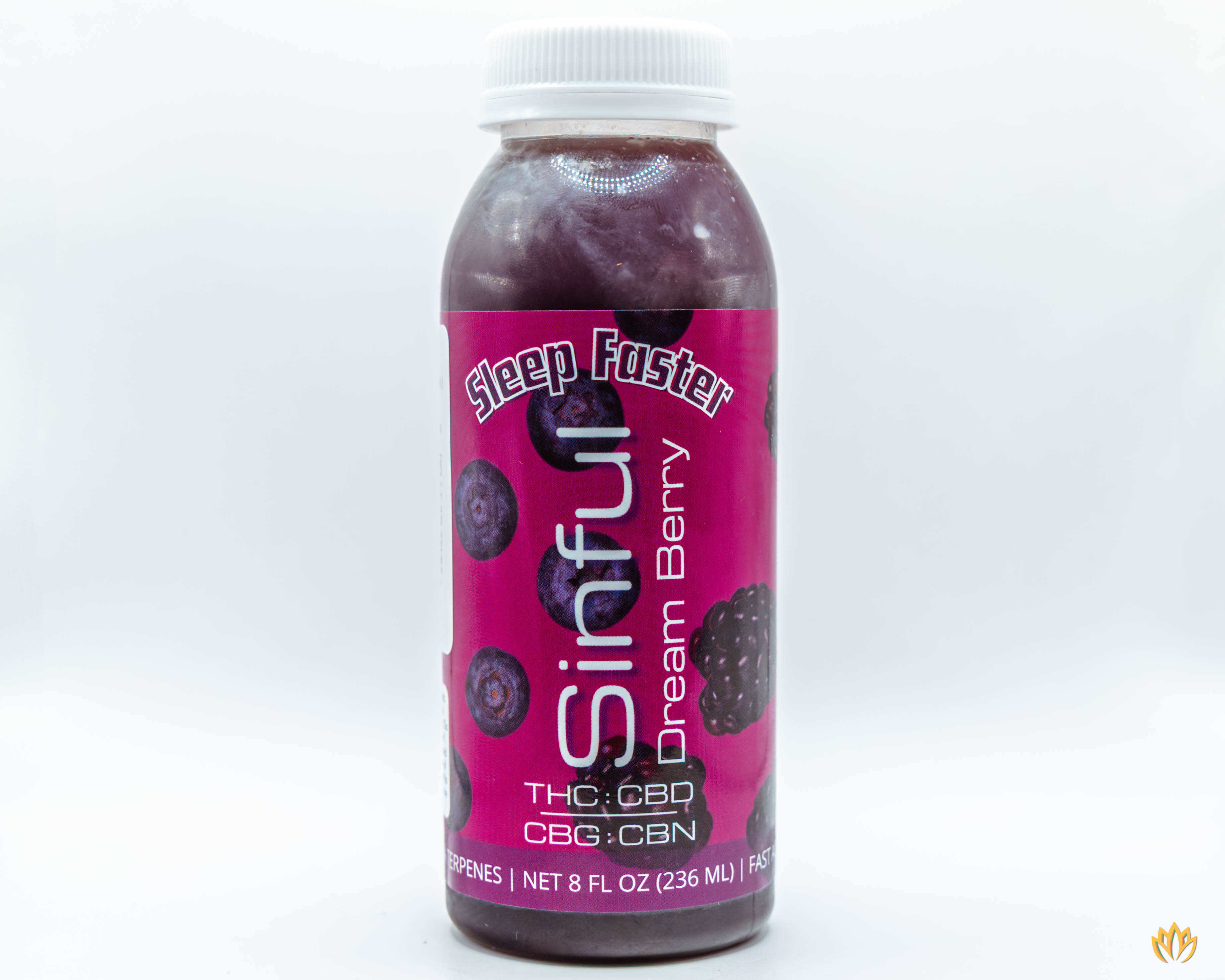 Photograph of product: Sinful Sleep Faster TH-oui CBD CBG CBN 20mg 8oz Drink