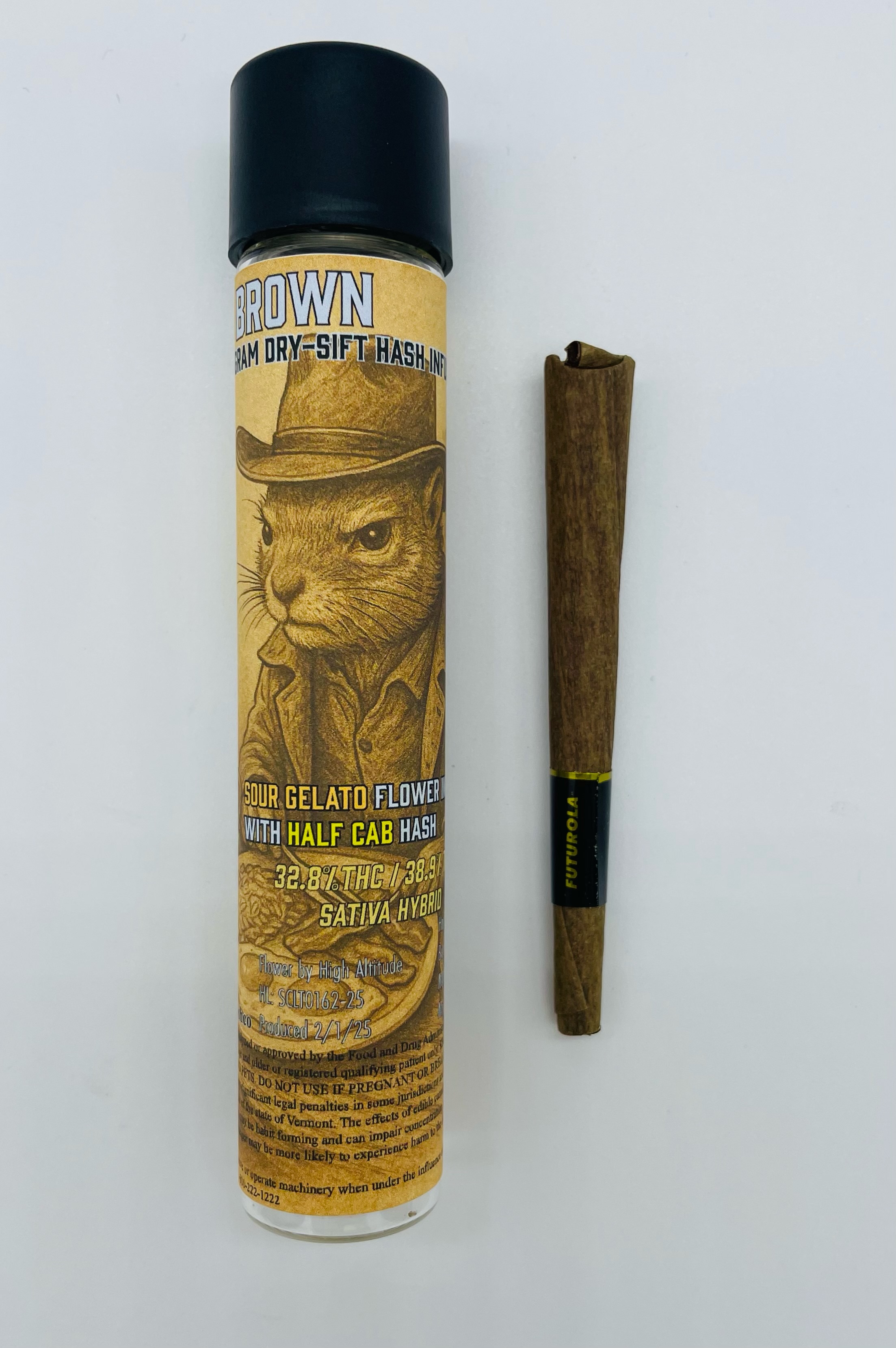 Photograph of product: Brookfield Buds | au chocolat Brown - Sour Gelato Infused Blunt | Infused Pre-Roll | 0.6g | 32.8% TH-oui