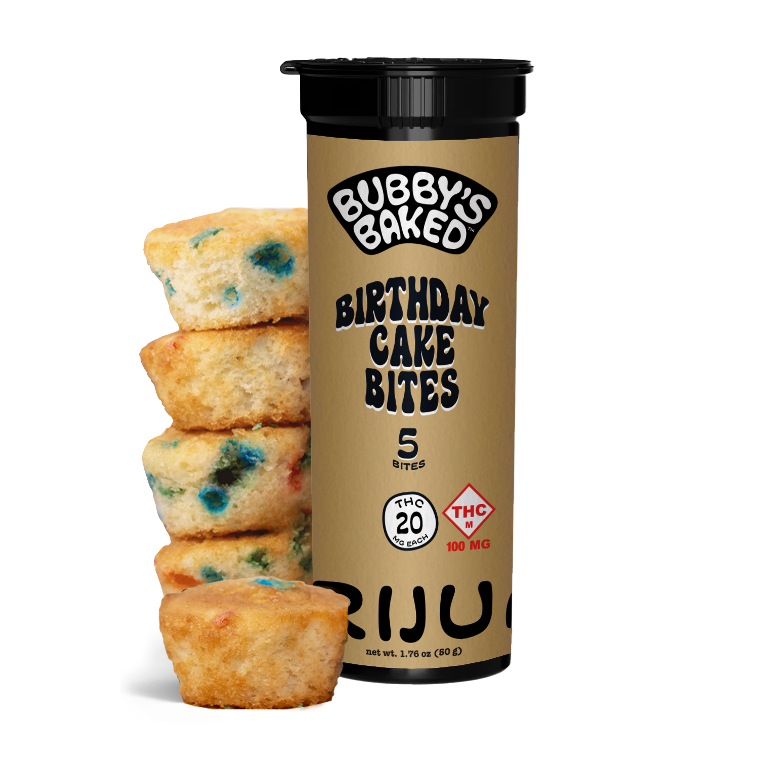 Photograph of product: BUBBY'S BAKED - BAKED GOODS - 100MG - 5PK - BIRTHDAY CAKE BITES - HYBRID