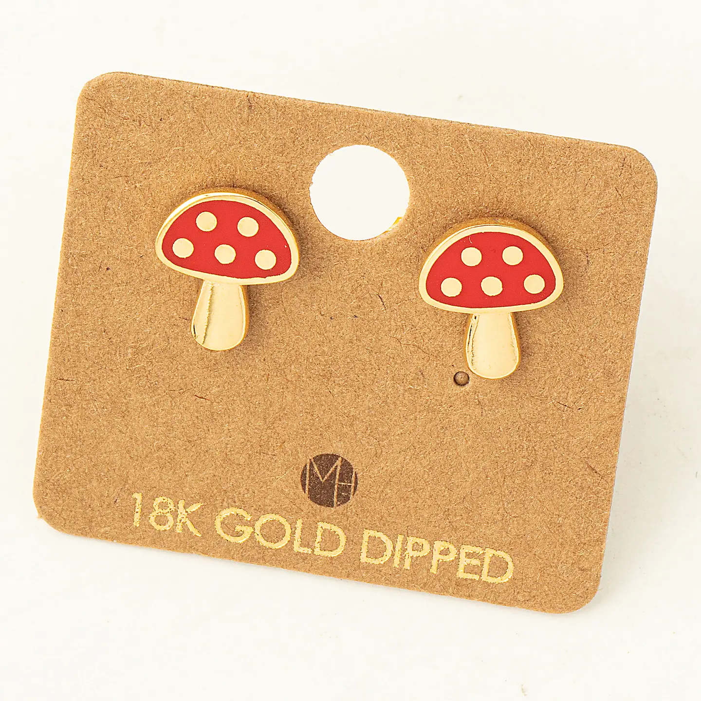 Photograph of product: Earrings | Studs | Gold & Red Mushroom | Fame Accessories