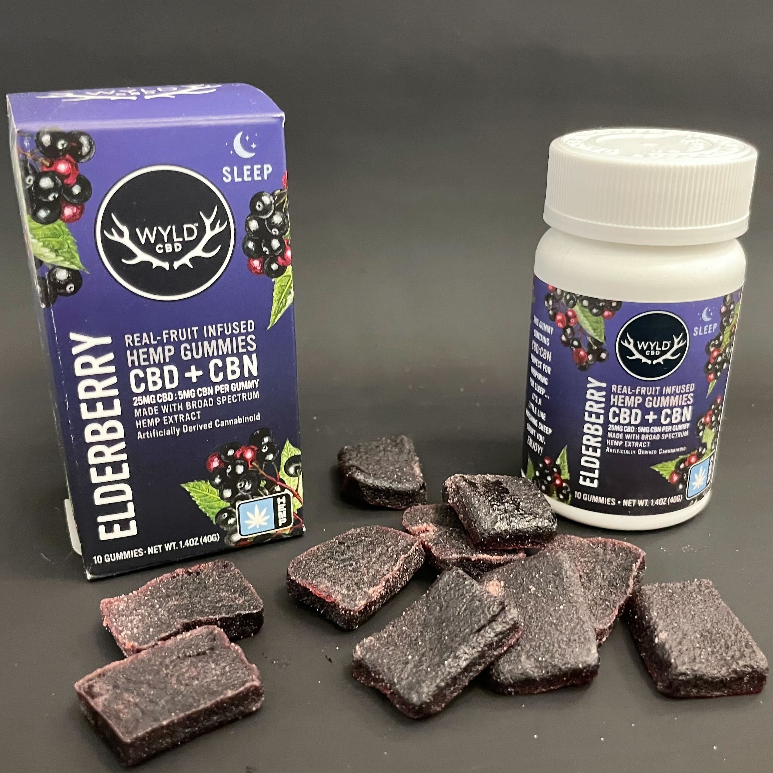 Photograph of product: Wyld HEMP 10pc Elderberry CBD/CBN  Gummies 250mg