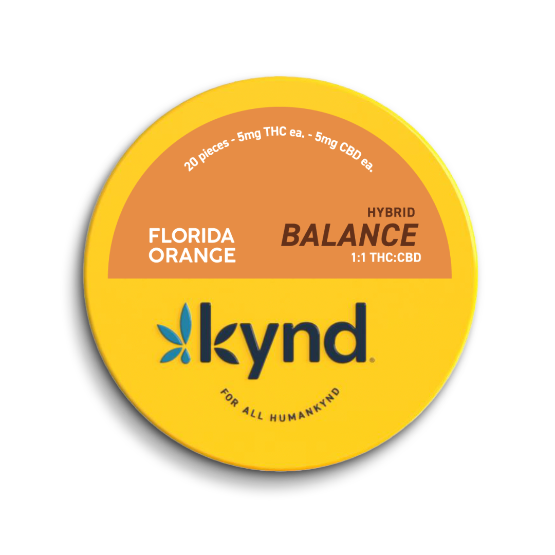 Photograph of product: Kynd Balance Florida Orange (H) 1:1 TH-oui:CBD Gummies 5mg 20pk