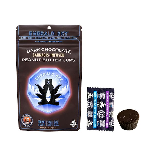 Photograph of product: Peanut Butter Cups Dark Chocolate Sleep 10:2:2 - 100mg 10pk - 
