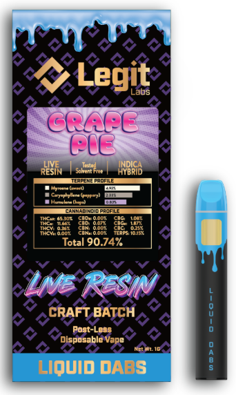 Photograph of product: Grape Pie | Post-Less Disposable | Live Resin | Legit Labs