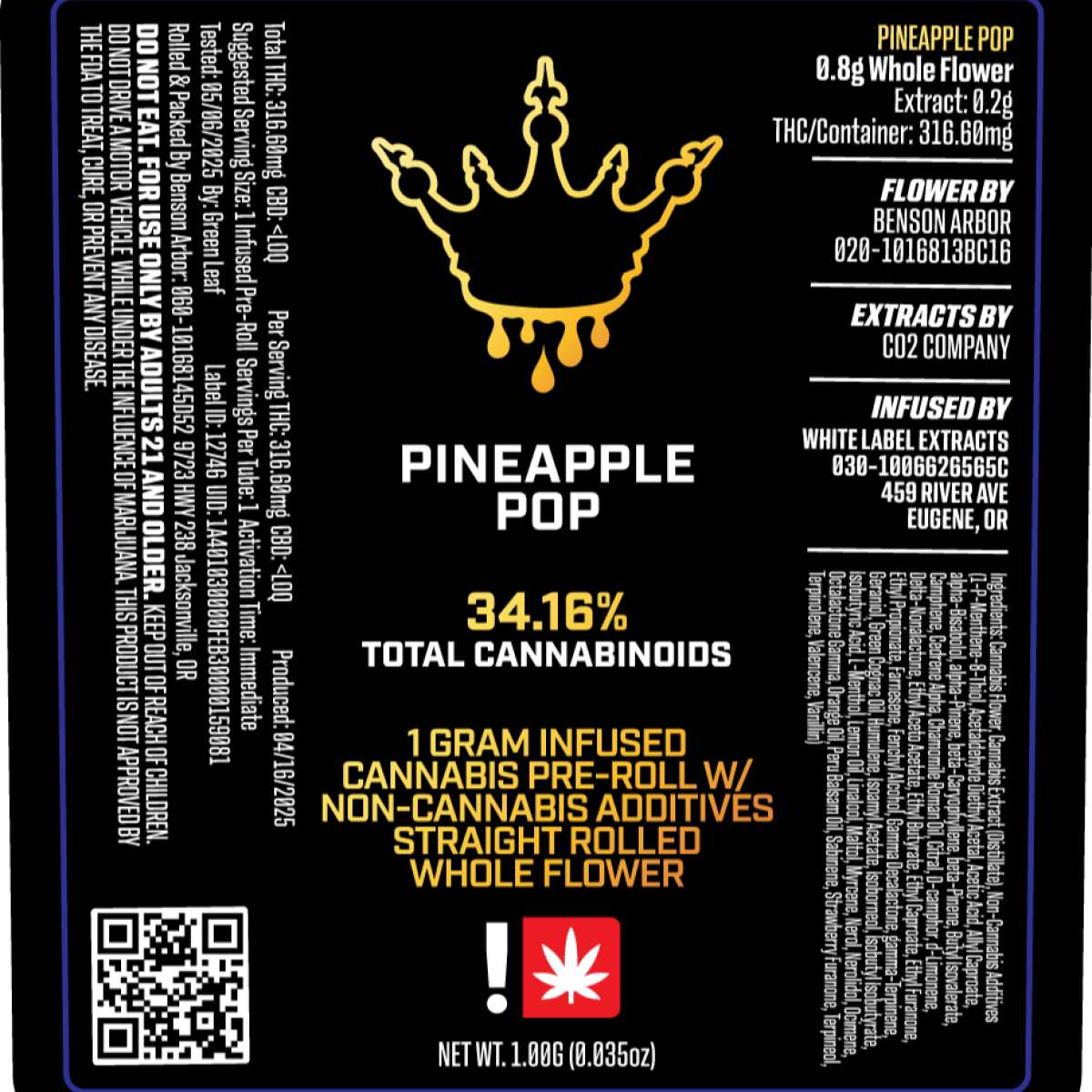 Photograph of product: Benson Arbor - Black Crown: Pineapple Pop Flavored IPR (H)