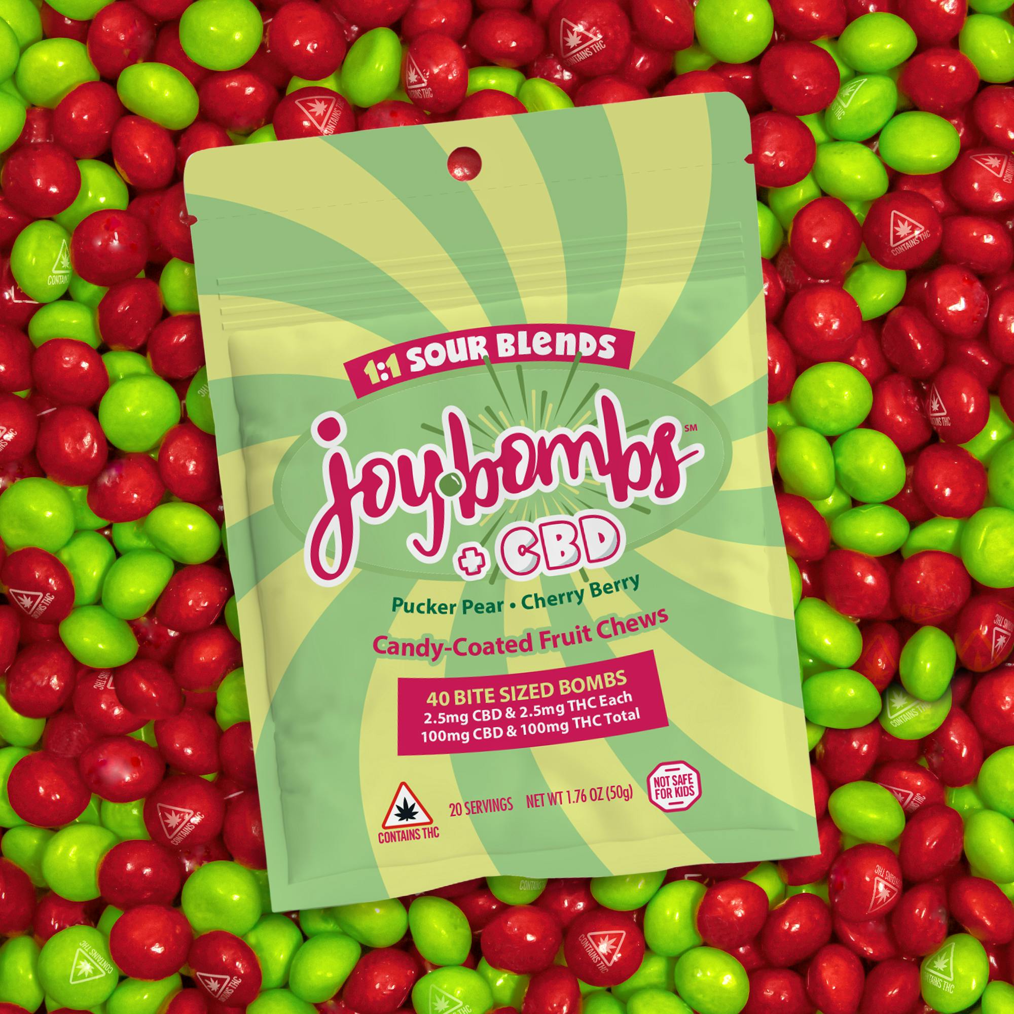 Photograph of product: Sour Blend Joy Bombs 1:1 | Chews | 100mg