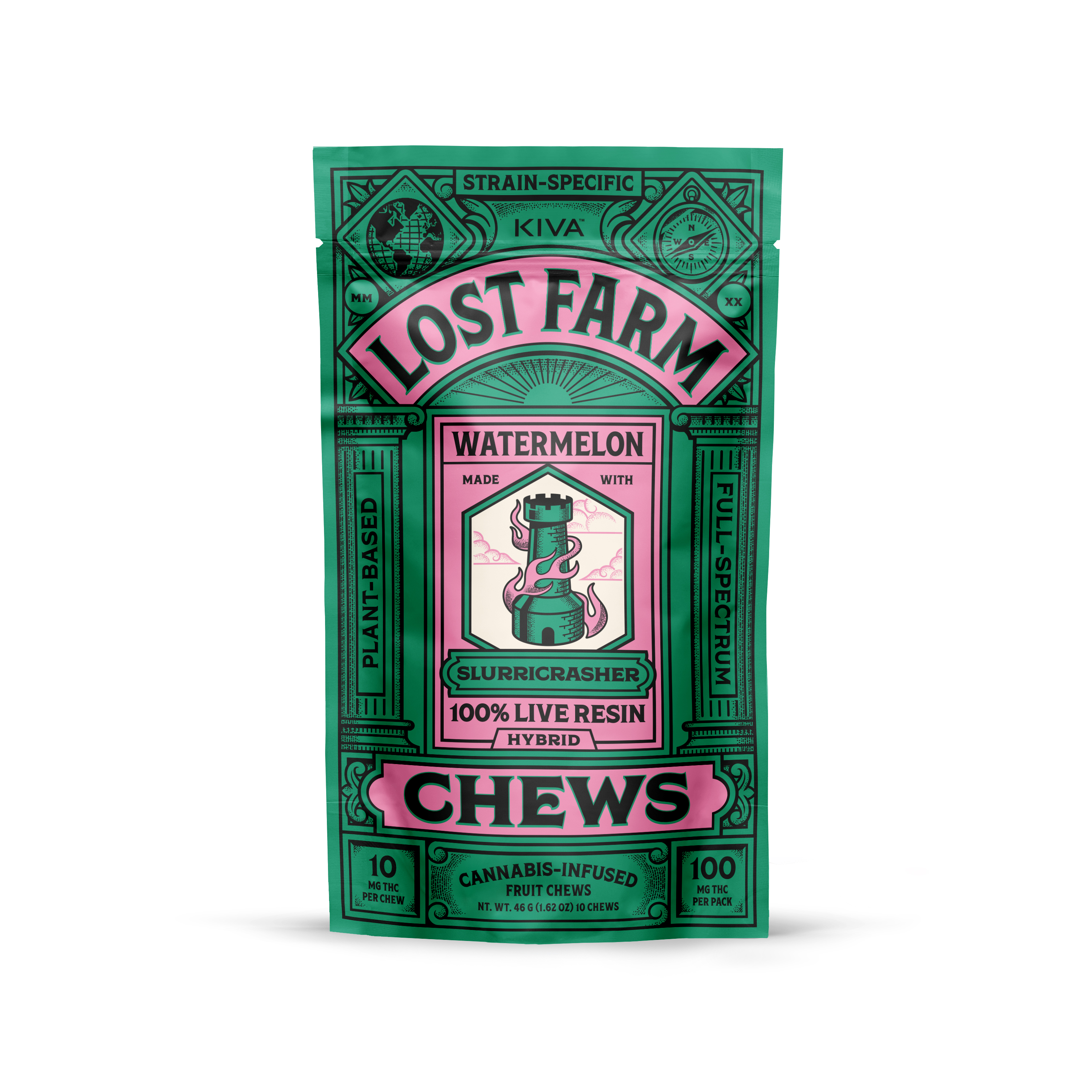 Photograph of product: Lost Farm Watermelon X Slurricrasher Fruit Chews 100mg (10-Pack | 10mg Each)