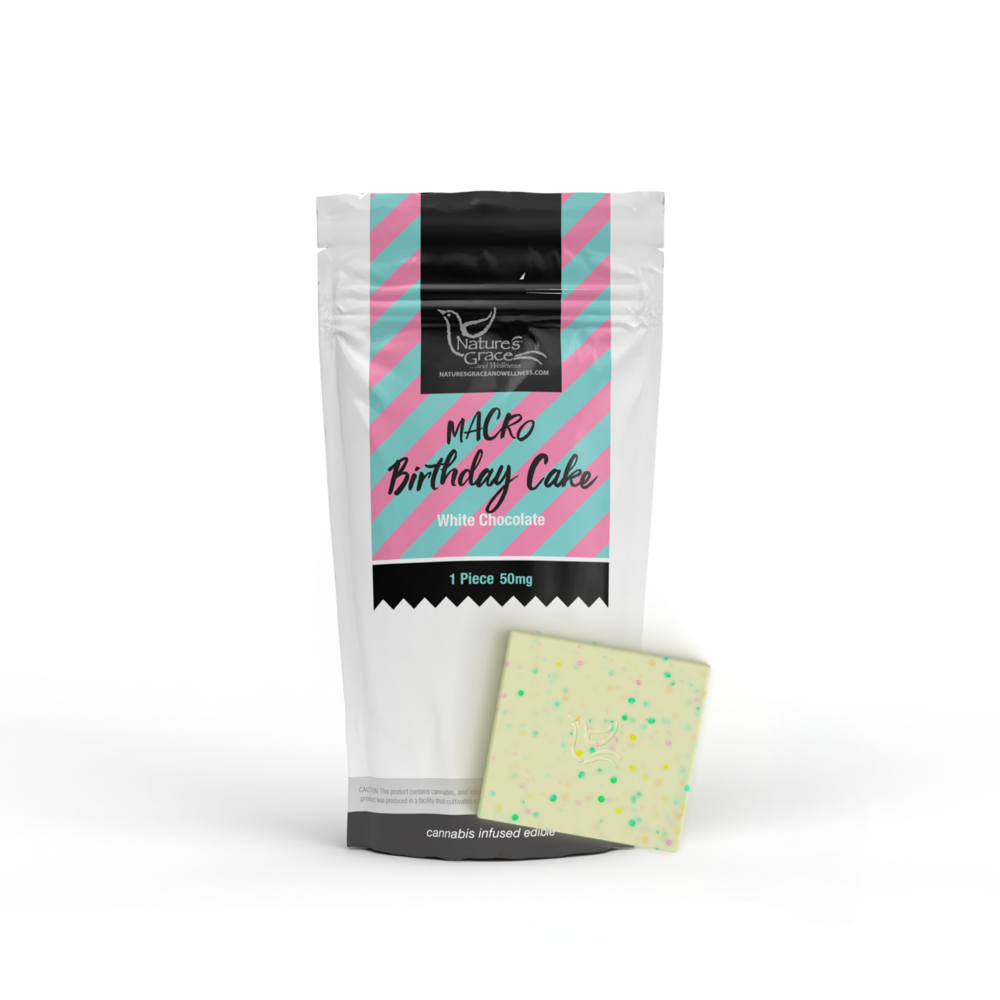 Photograph of product: MACRO Birthday Cake White Chocolate Bar | 50mg | Nature's Grace