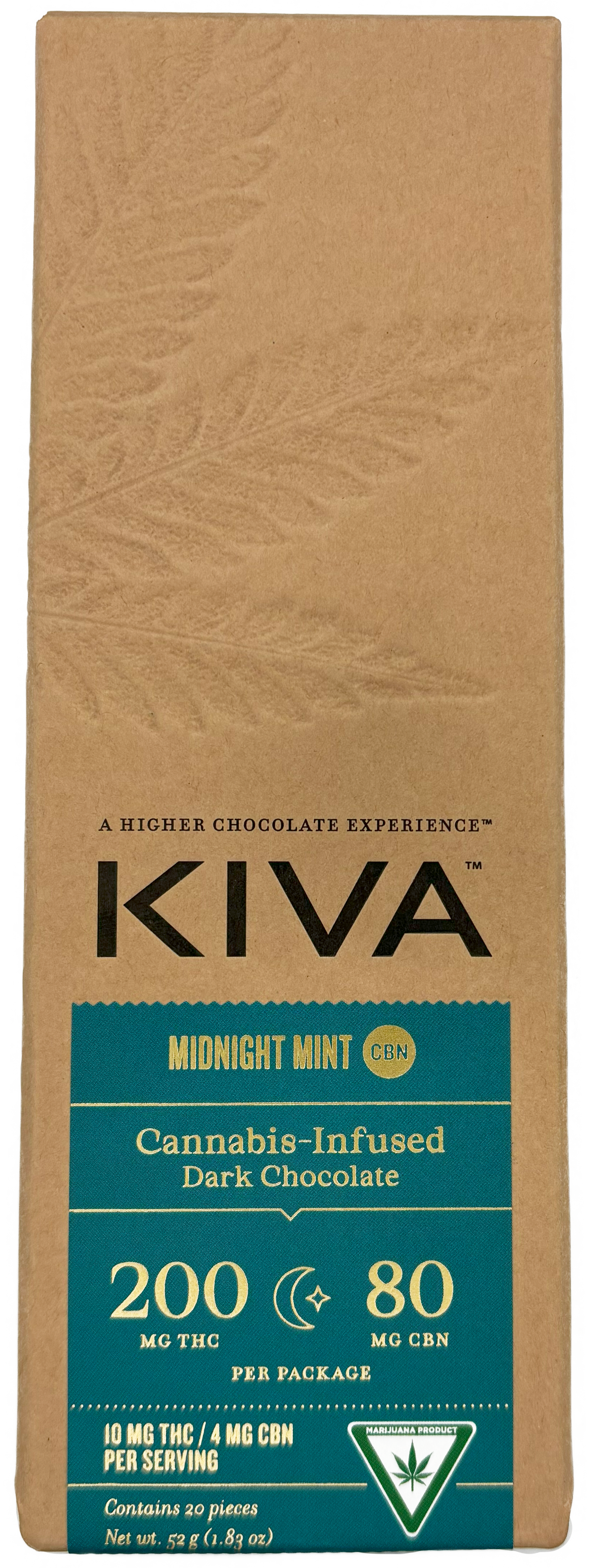 Photograph of product: Kiva | Midnight Mint Dark Chocolate | Chocolate Edible | 200mg TH-oui/80mg CBN