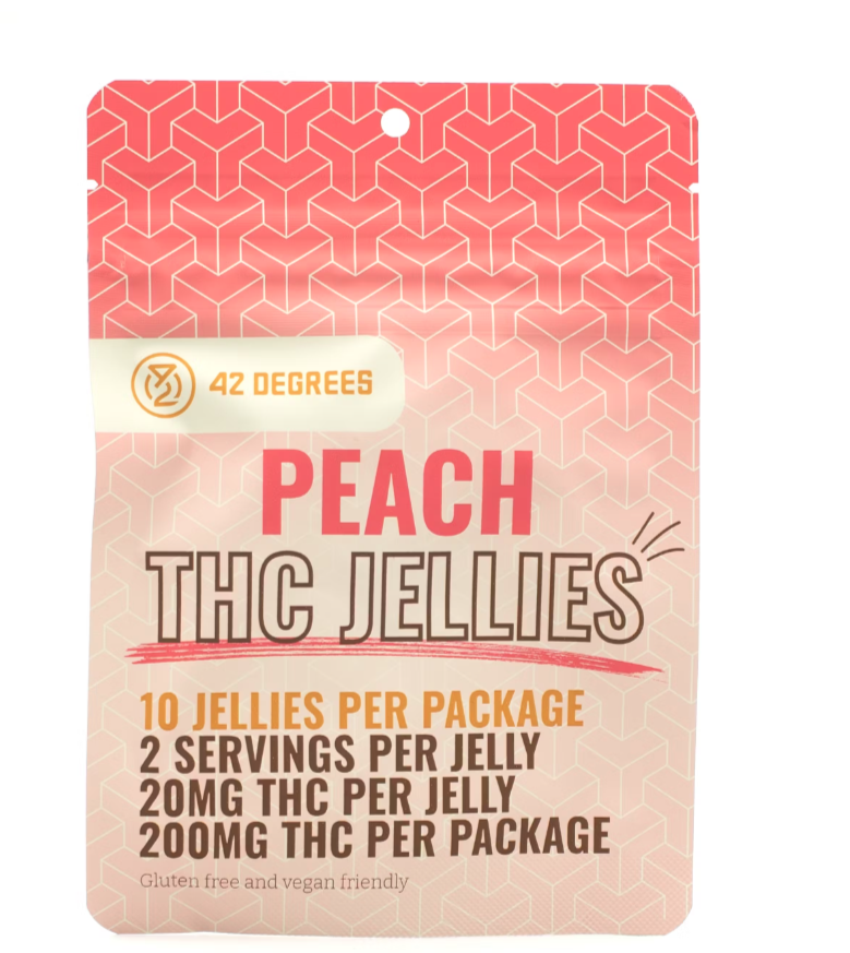 Photograph of product: 42 Degrees | Peach Jellies | 10 x 20mg Gummies