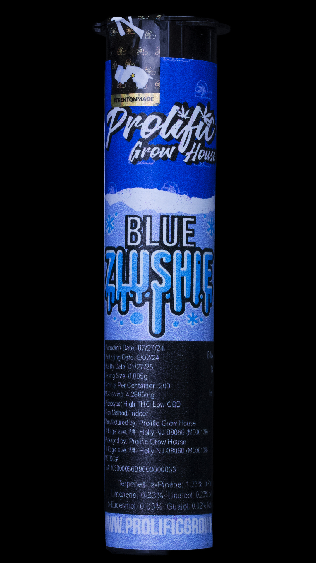 Photograph of product: Prolific Growhouse | Vape | Blue Zlushie | Distillate Cartridge
