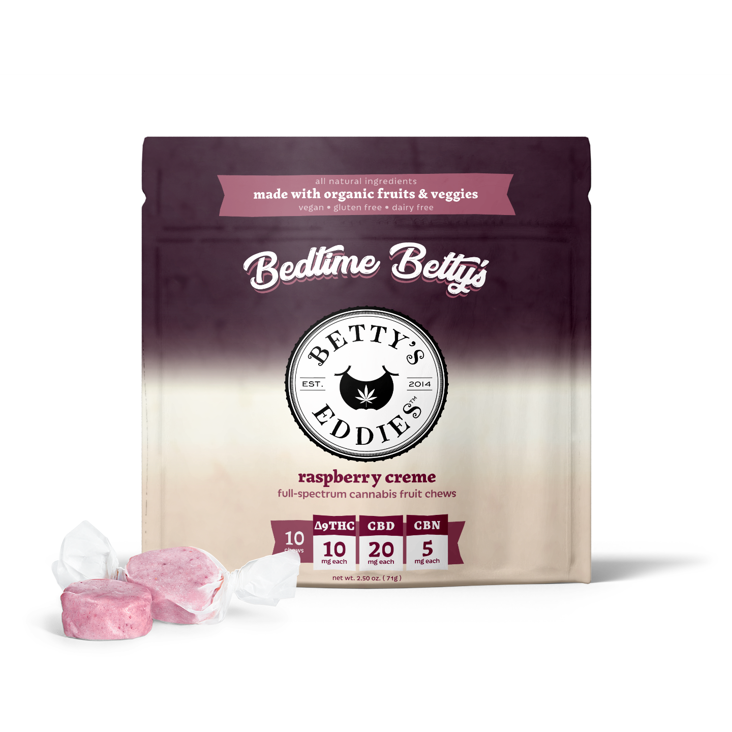 Photograph of product: Betty's Eddies - Raspberry Creme - 2:4:1 10mg Chews