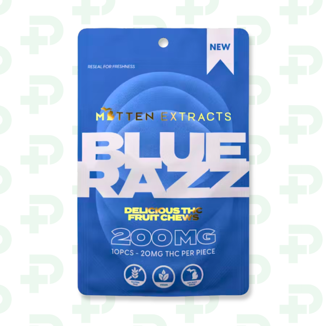 Photograph of product: Mitten Extracts 200mg Fruit Chews - Blue Razz