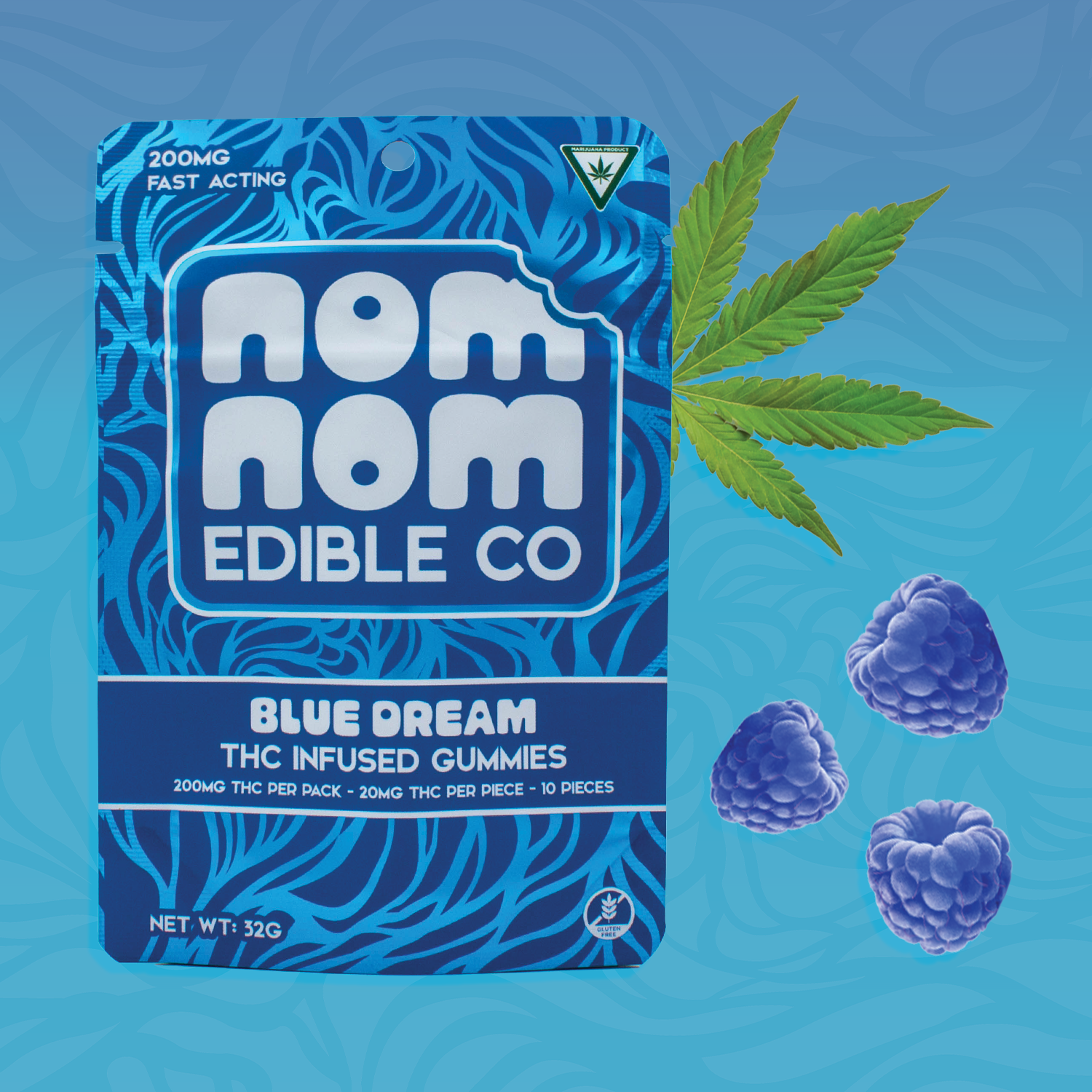 Photograph of product: Nom Nom | Blue Dream | 200MG Gummies