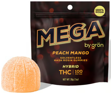 Photograph of product: Grn Peach Mango (H) Live Rosin Mega Pearl Gummie 100mg 1pk