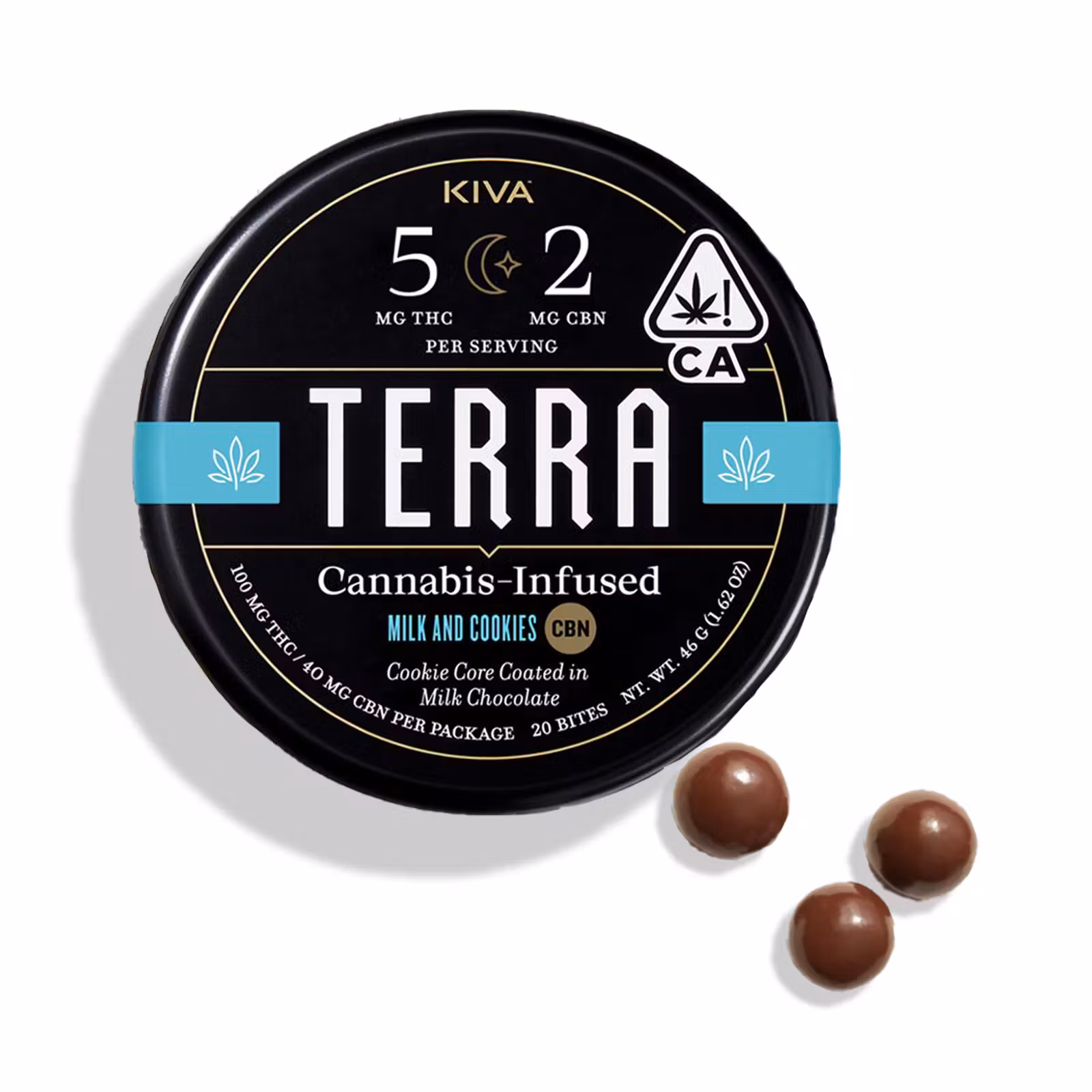 Photograph of product: Kiva | Milk & Cookies | Terra Bites | TH-oui:CBN | 100mg:40mg | Edibles
