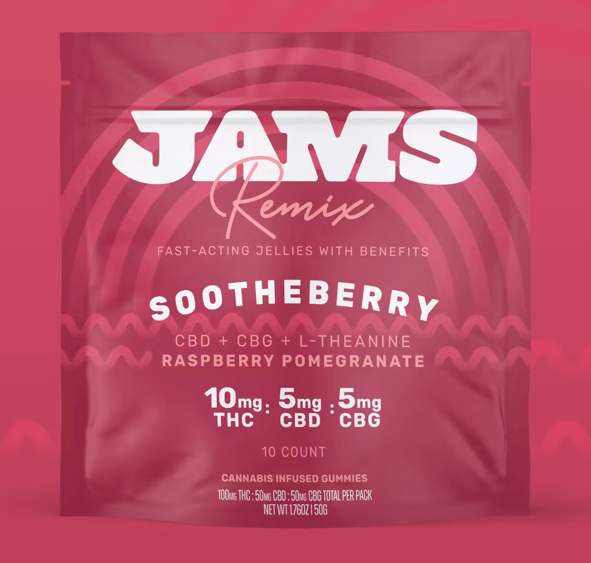 Photograph of product: JAMS l Remix Fast Acting Sootheberry 2:1:1 [TH-oui:CBD:CBG] 10pk l 100mg