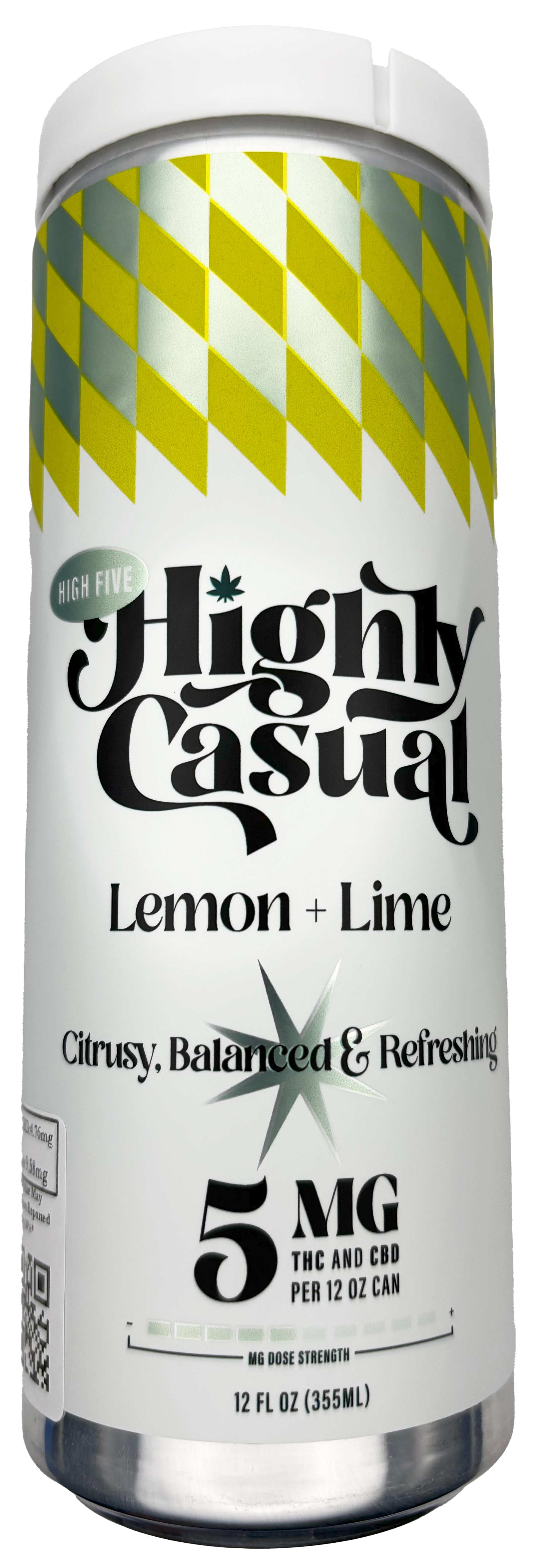 Photograph of product: High Five | Lemon + Lime | Seltzer Beverage | 5mg TH-oui/5mg CBD