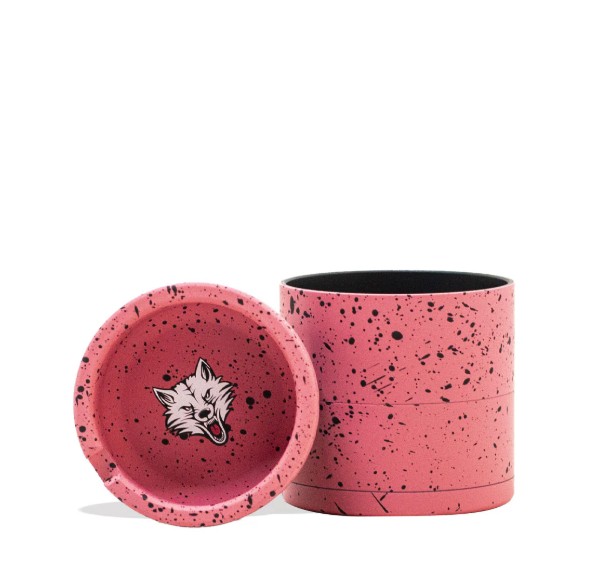 Photograph of product: BEVEL 65MM 4PC GRINDER ( PINK - BLACK SPATTER )