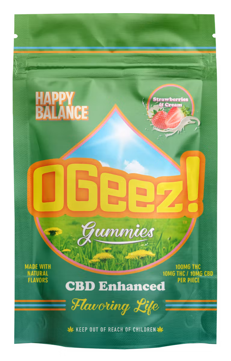 Photograph of product: OGeez Strawberries and Cream (H) 1:1 Happy Balance Gummies 10mg 10pk