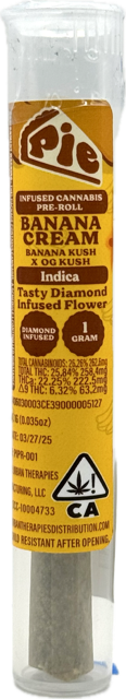 Photograph of product: Banana Cream 1g Infused Pre-Roll - Pie