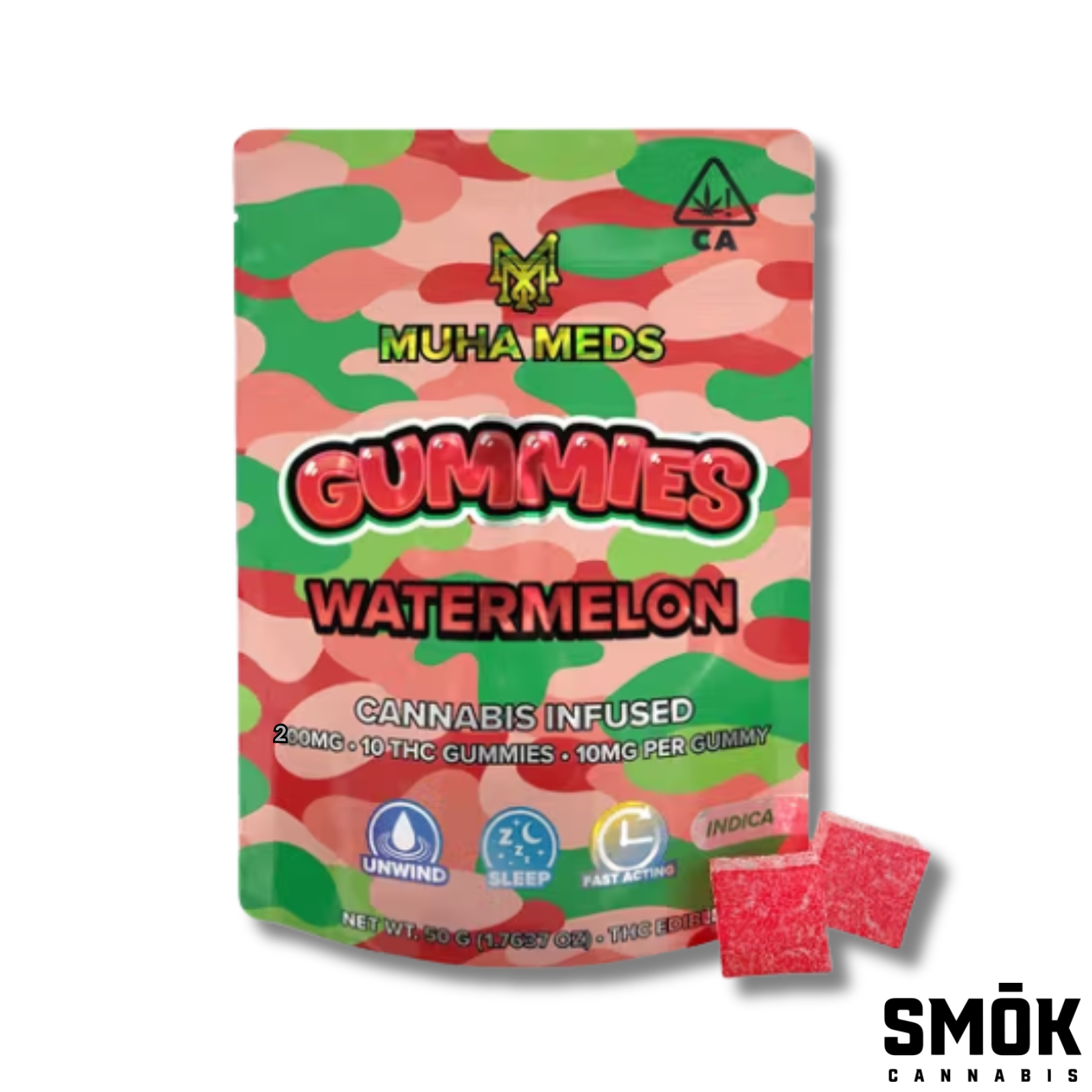 Photograph of product: Muha Meds Mambas Distillate Infused Gummies Watermelon 200mg