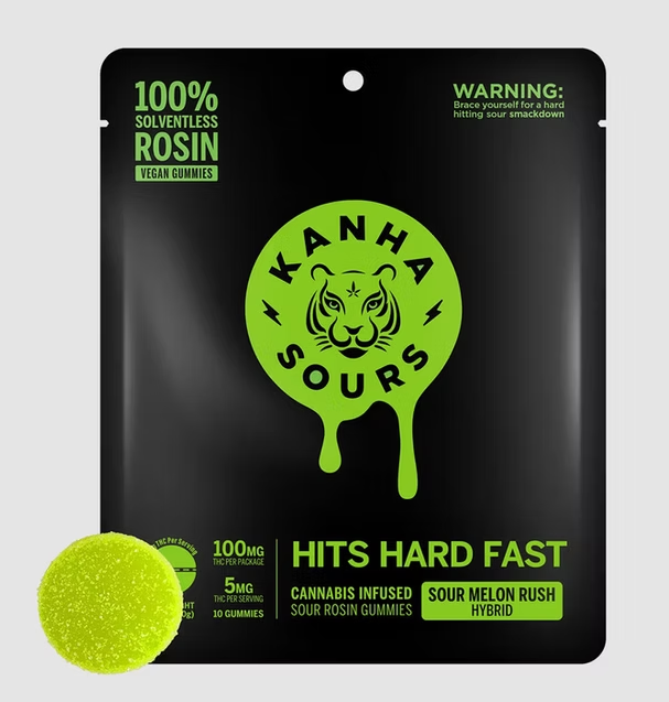 Photograph of product: Sour Melon Rush Rosin Gummies | 100mg | Kanha