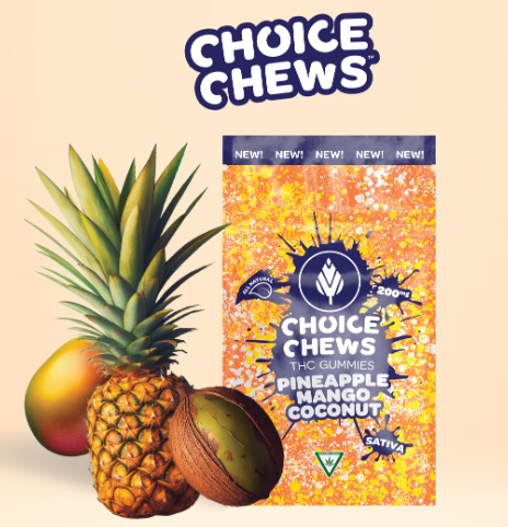 Photograph of product: Choice Chews - Pineapple Mango Coconut - Gummies - 200mg - Oui'd