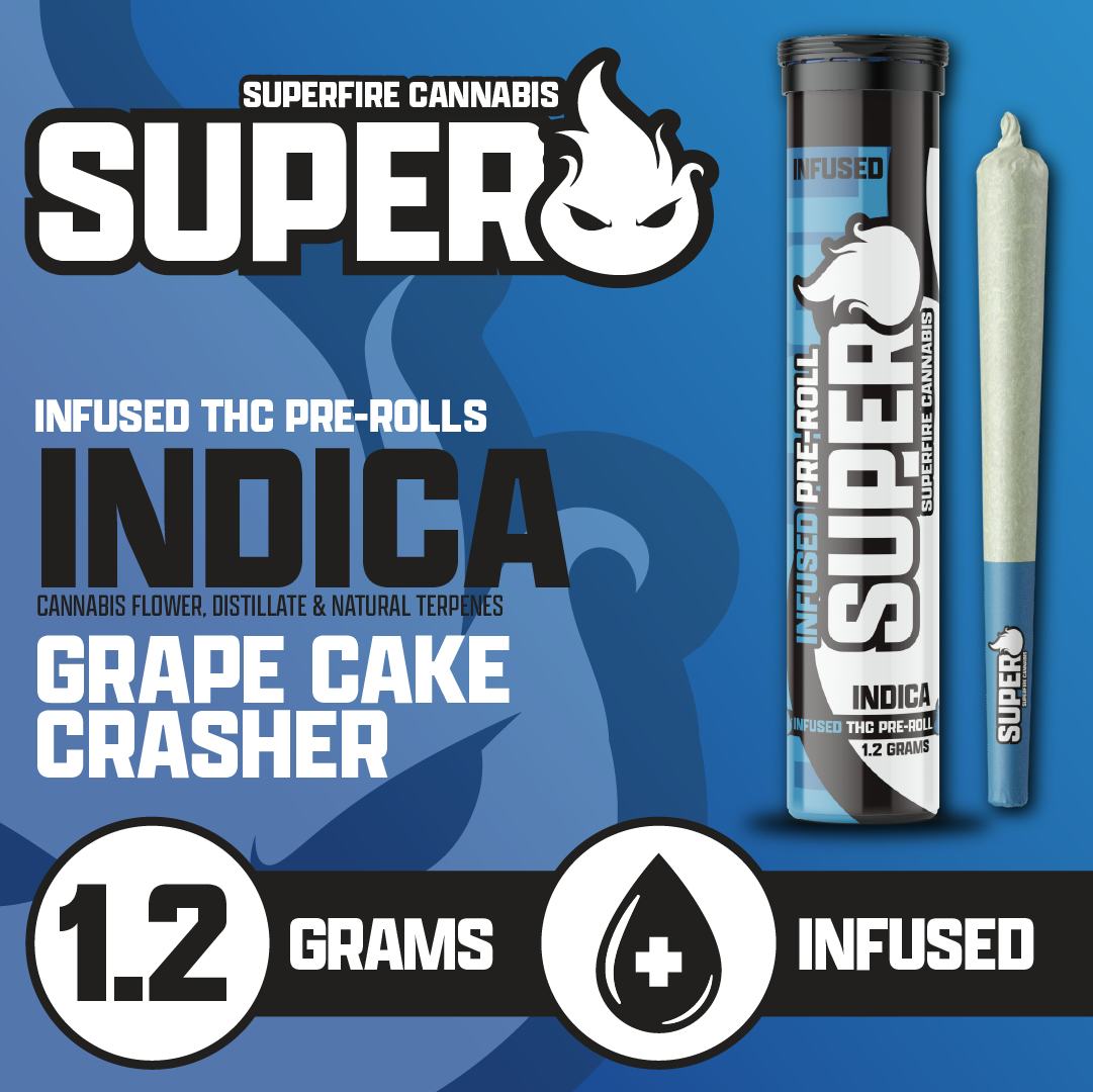 Photograph of product: Superfire | Grape Cake Crasher | Infused Pre Roll | 1.2g | Oui'd