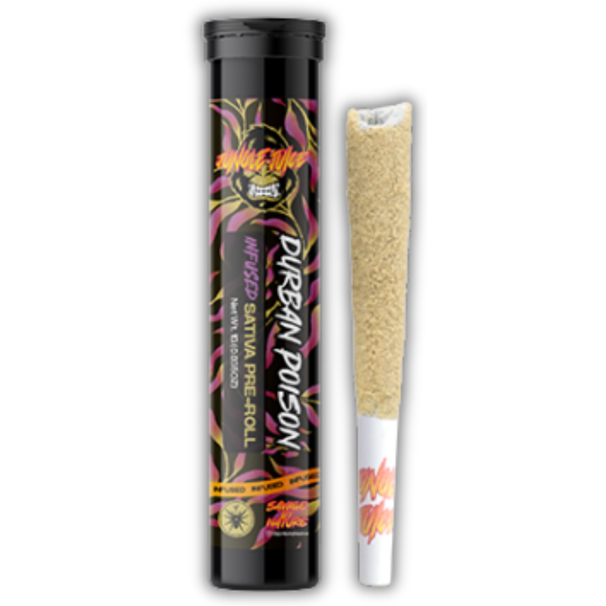 Photograph of product: Jungle Juice | Infused Pre-Roll | Tarantula | Durban Poison | 1g